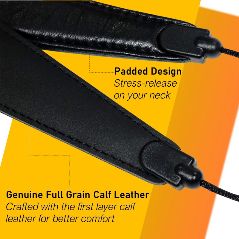 Libretto Junior/Small Neck Padded Sax Strap, Pure Black, Soft Genuine Leather, Adjustable, Less Stressed, Swivel Snap, Comfy, Exquisitely Designed for Soprano Sax & More! Great Gift for Saxophonists! - Image 2